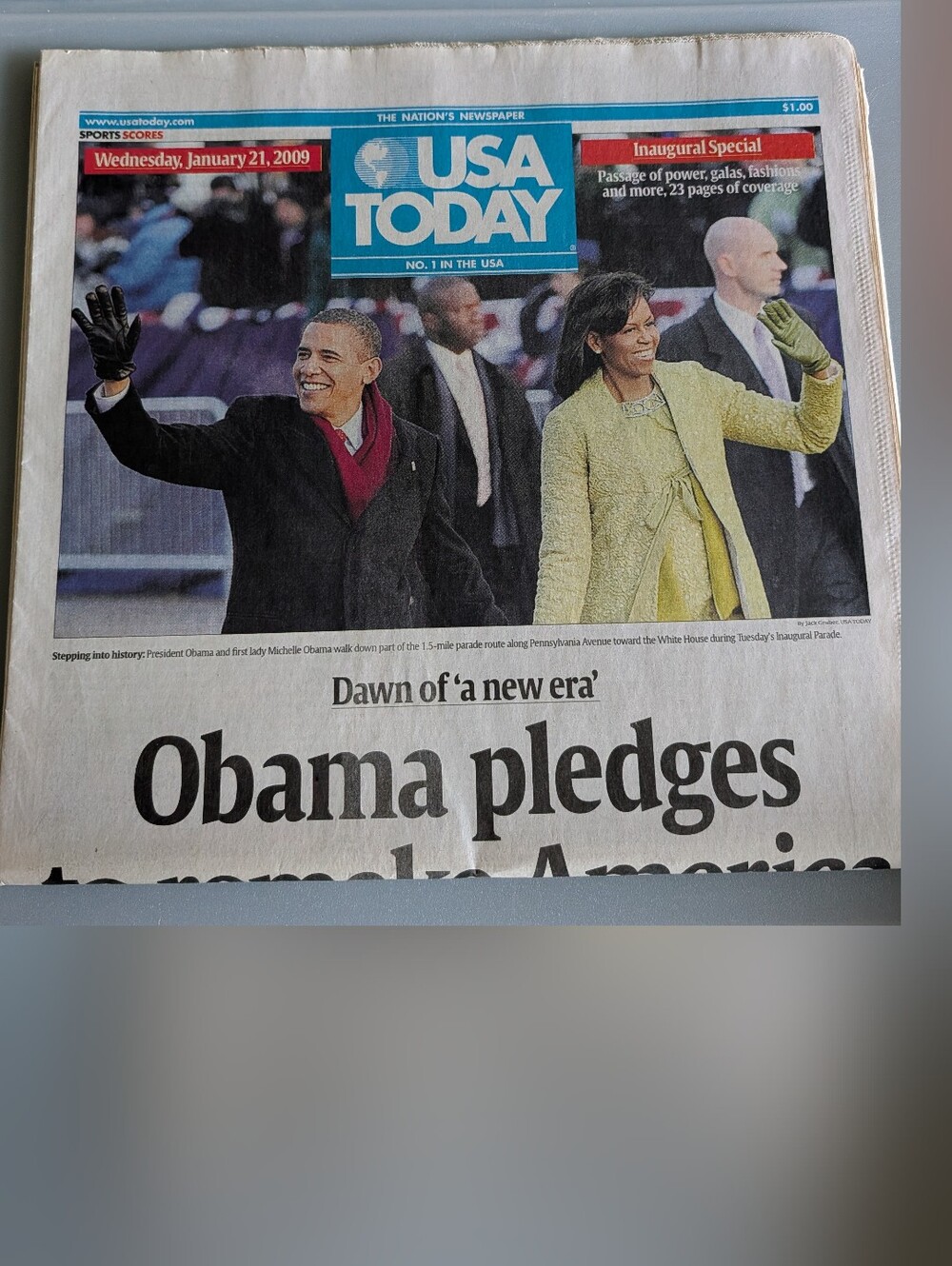 USA TODAY Inaugural Special Newspaper Front Page — January 21, 2009